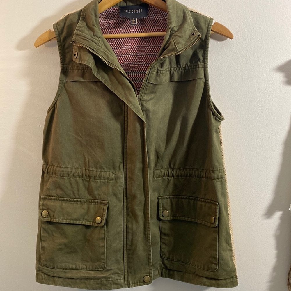 Army green vest, knit back